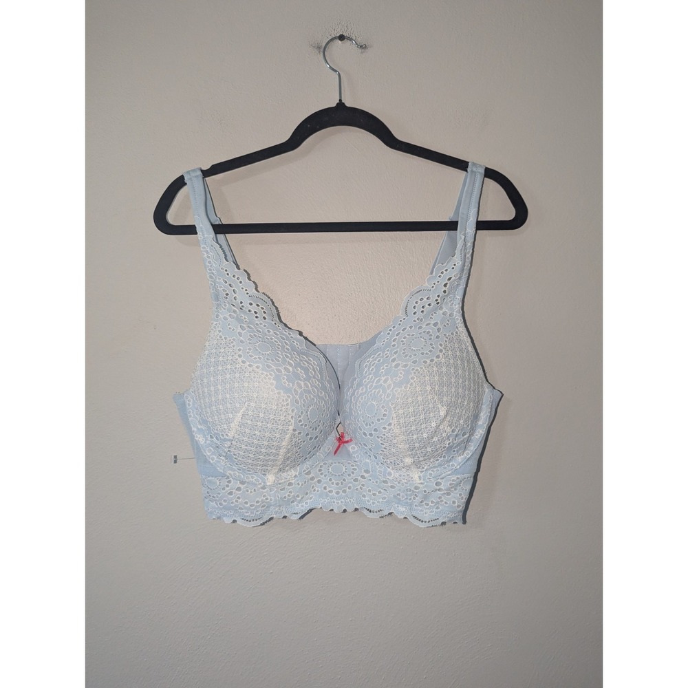 42C Cacique Light Blue Lace Eyelet Boost Plunge Bra